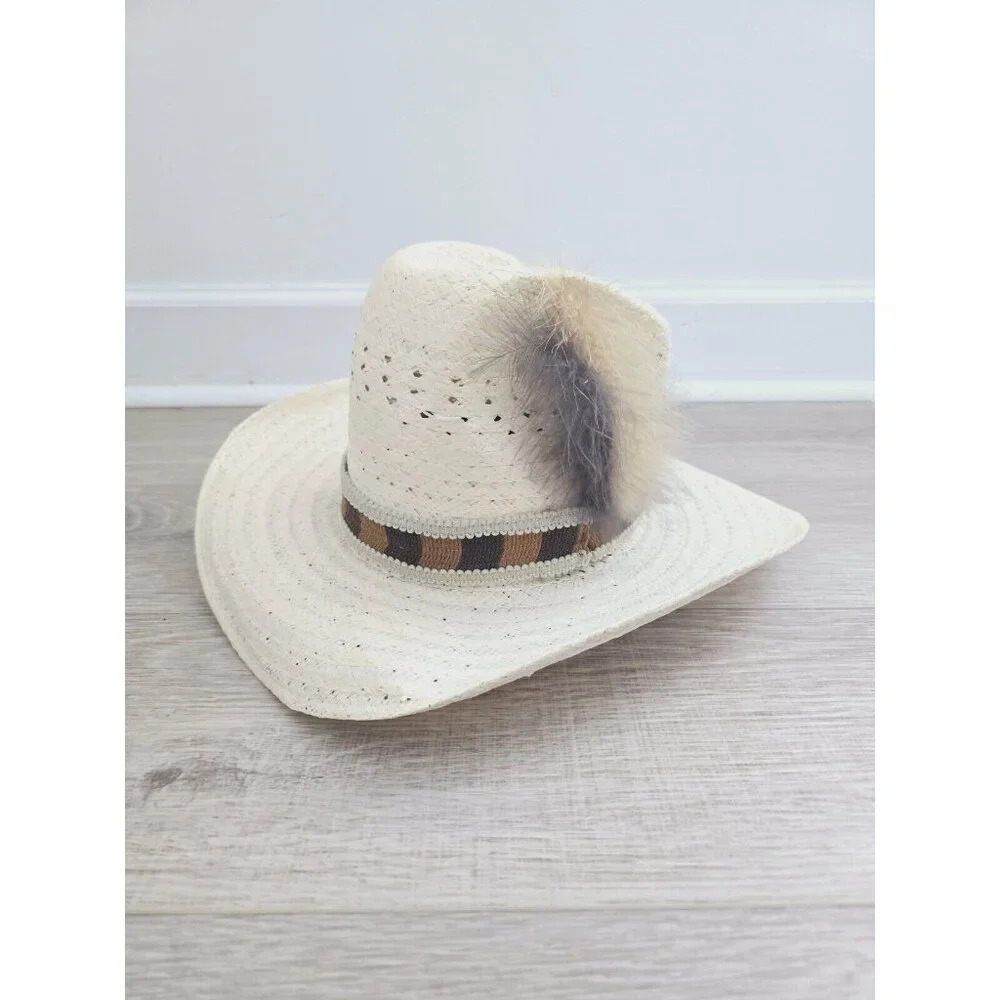 JA Miller CO Straw Woven Feather Rodeo Cowboy Cowgirl Rancher Boho Western Hat 7